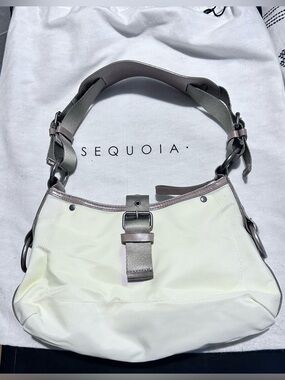 Sequoia Cream Microfiber Shoulder Bag with Taupe Leather Trim